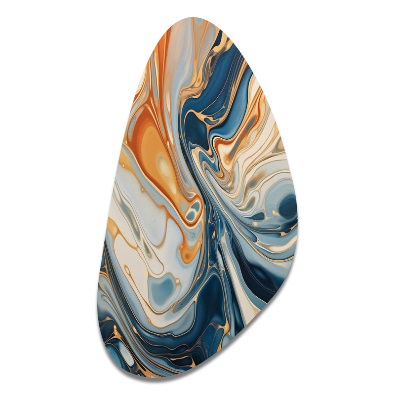 «Teal Orange Aqua Symphony», art mural abstrait en forme de métal, reproduction d'art asymétrique moderne