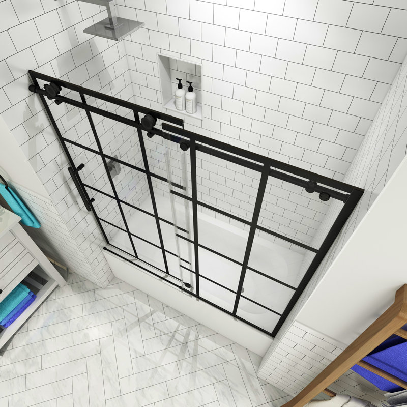 French Vienne 60" x 60" Single Sliding Frameless Tub Door, Right Opening