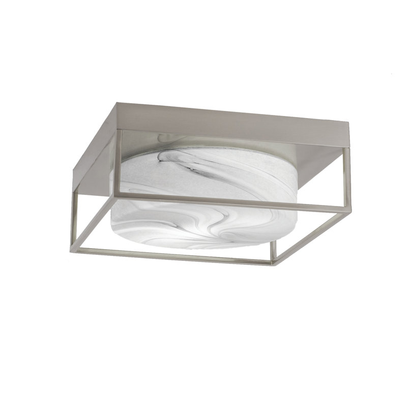 12" Flush Mount, 2-Bulbs, Shown In Brushed Nickel Finish With Onyx Swirl Glass