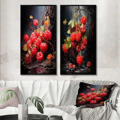 Rubis en relief, fruit framboise - ensemble d'art mural sur toile 2 fruits