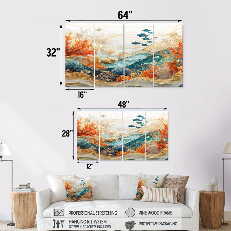 Avanell - décoration murale corail - art mural moderne, H 32 po x l 64 po