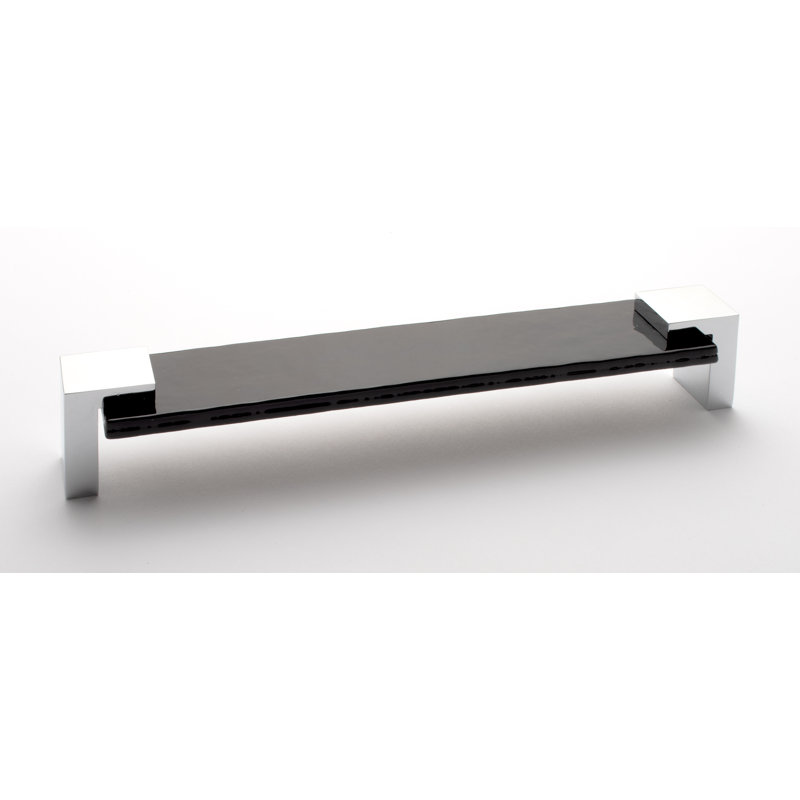 Affinity 8" CTC Black Glass Decorative Cabinet Hardware Bar Pull, Polished Chrome/Black