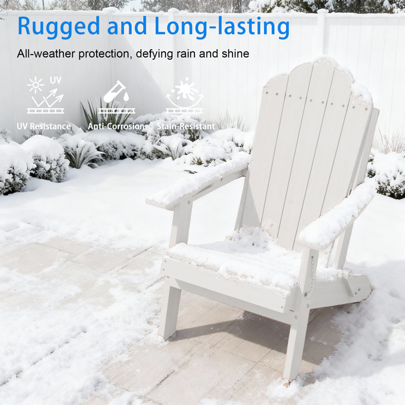 Heavy Duty HDPE Folding Adirondack Chair 350 lbs Capacity, Outdoor Adirondack Chair With Cup Holder for Patio, Lawn and Balcony