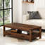 Table basse rectangulaire avec deux tiroirs de rangement et 2 tablettes de rangement à 2 niveaux-1553879280