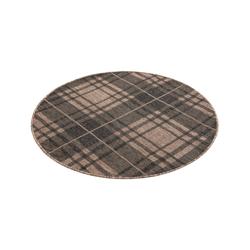 Tatasha Plaid Power Loom Polypropylene Plastic Indoor/Outdoor Area Rug in Black/Brown, Round 4'1"