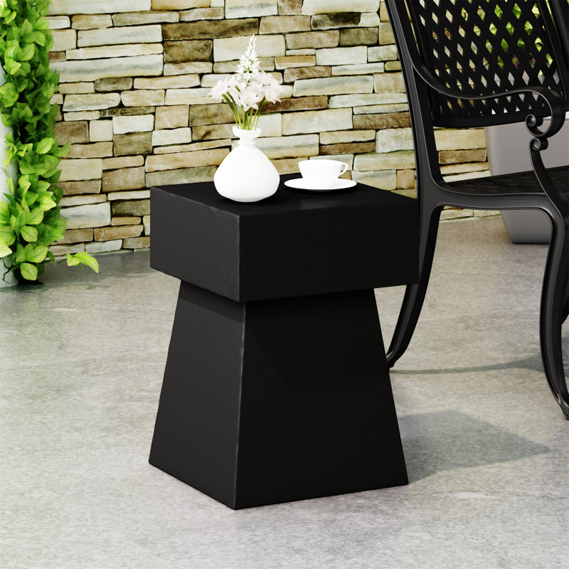 Square Concrete Outdoor Side Table , 13.75 " W 13.75 " D, Matte Black