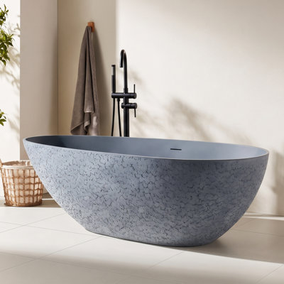  67" Freestanding Bathtub Resin Stone Soaking Tub With Ergonomic Design
