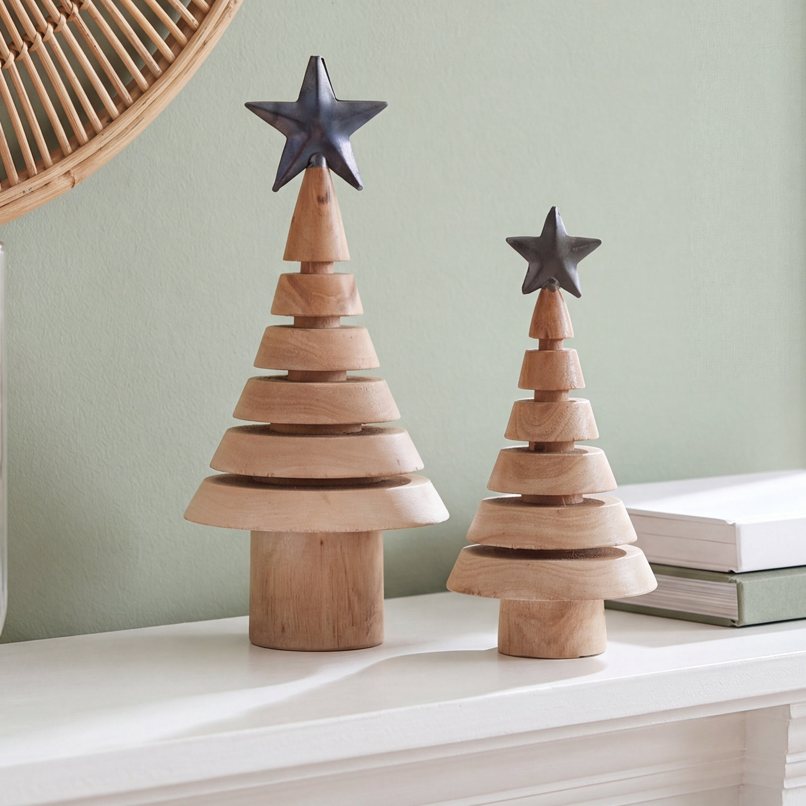 2-Piece Natural Wood Tabletop Tree Set