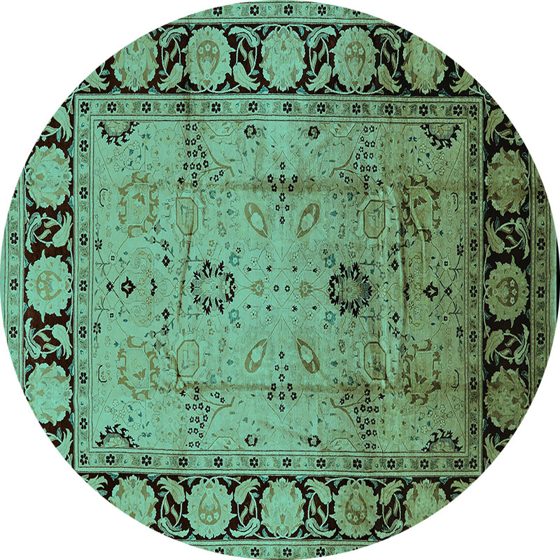 Tapis oriental en laine / polyester tissé à la machine en bleu, Rond 6 pi