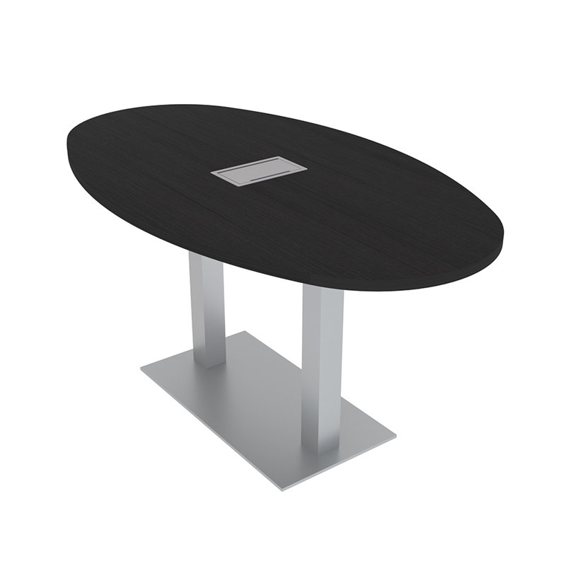Table de réunion ovale avec module d'alimentation et de données pour 6 personnes, L 60 po x l 36 po, Cyprès noir