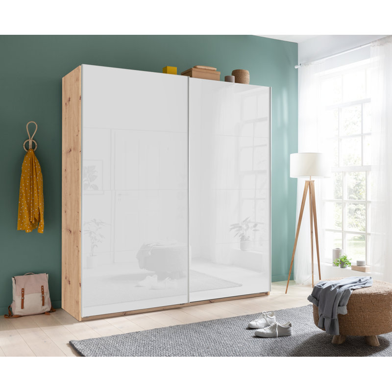Systema 2 Door Manufactured Wood Wardrobe, Glossy White, 223cm H x 200cm W x 60cm D