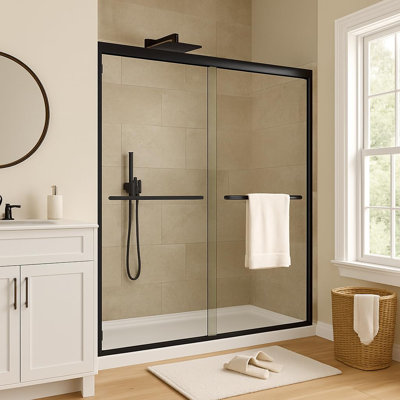 Porte de douche coulissante double 72 po x 60 po, verre trempé transparent de 1/4 po, porte de baignoire sans cadre avec quincaillerie en acier inoxydable, verre imperméable facile à nettoyer pour la salle de bain, noir