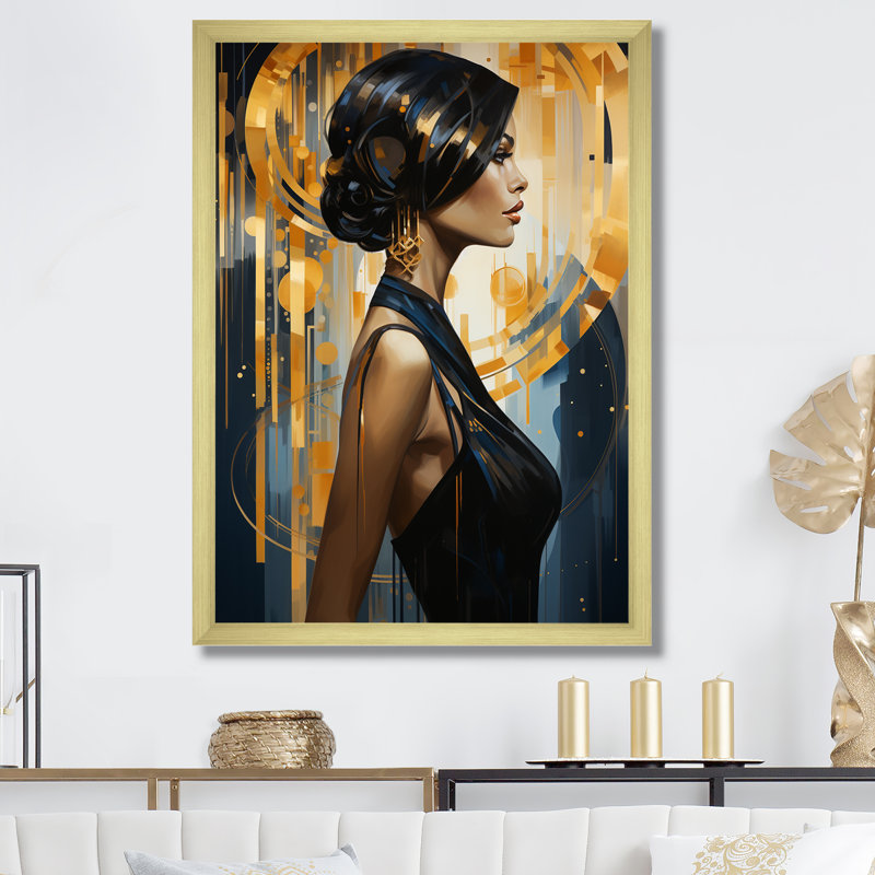 «Sapphire Woman Elegance I», art sur toile, Cadre flottant noir, H 20 po x l 12 po x P 1 po