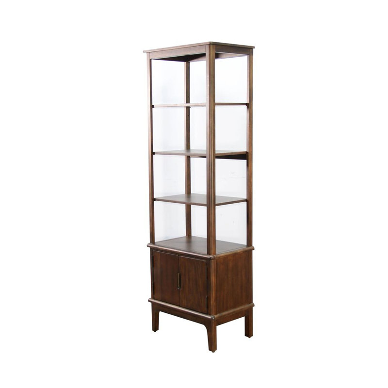 Console Natra avec tablettes ouvertes et armoire inférieure, acajou brun