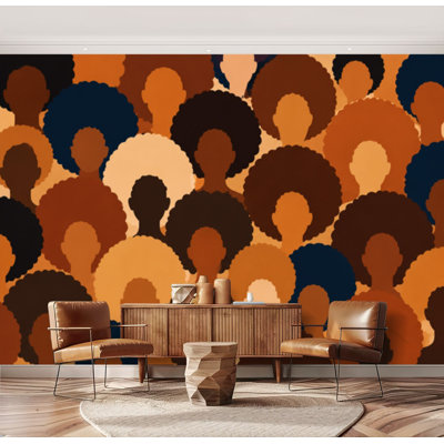 Papier peint adhésif autocollant, silhouettes abstraites sans couture, noir, afro, coiffure, papier autocollant amovible, contact mural, pour la chambre à coucher du salon H 69 po x l 96 po