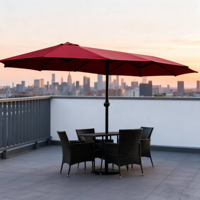 Grand parasol extérieur de 15 pi x 9 pi, double face rectangulaire avec lumière et base