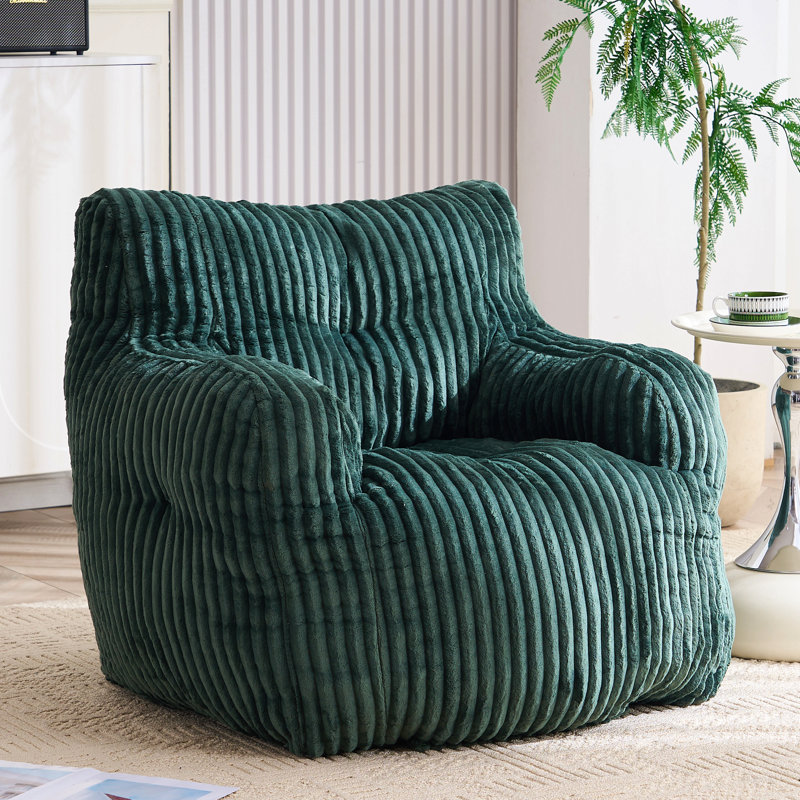 Soft Fluffy Corduroy Fabric Bean Bag Chair Filled With Memory Sponge,Green