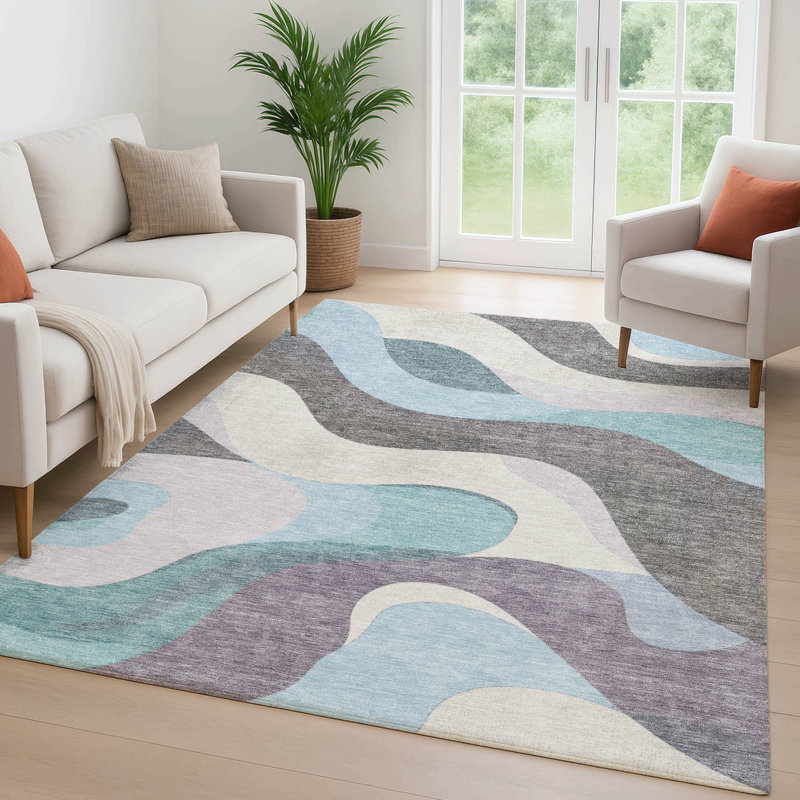 Premium Machine Washable Mayfield AMF2186 swirls Rug, 8' x 10', Taupe