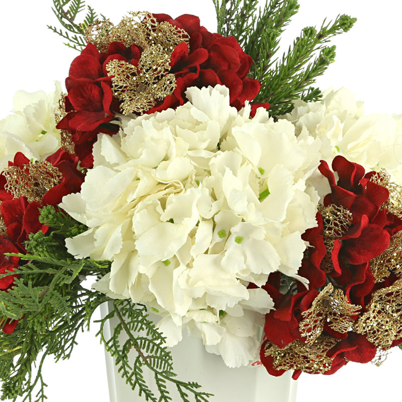 Chillicothe Holiday Arrangement with Assorted Hydrangeas and Evergreen