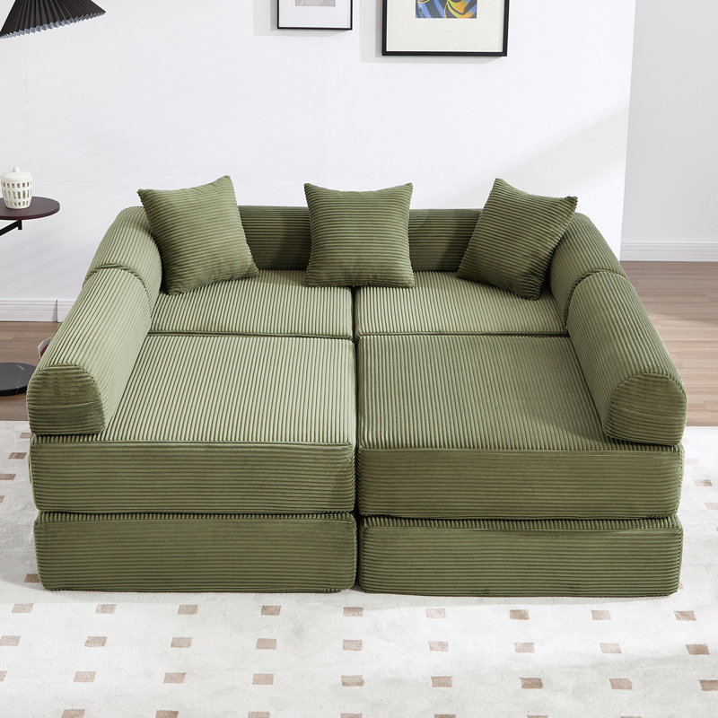 Canapé modulaire surdimensionné Boneless 8-en-1, velours côtelé, canapé modulaire en forme de L, sans assemblage., Vert