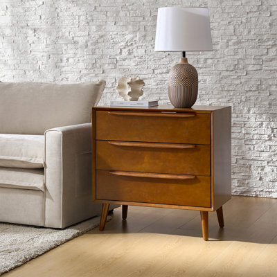 Aviannah 30"W Mid-Century Modern 3-Drawer Accent Chest with Power Outlet