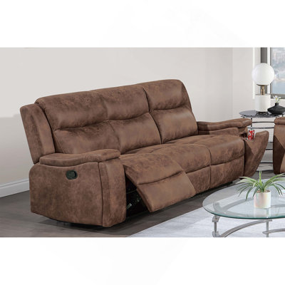 Modern Style 1Pc Manual Motion Sofa Console Loveseat Plush Back Cushion Cup Holder Walnut Finish Primary Living Room Furniture