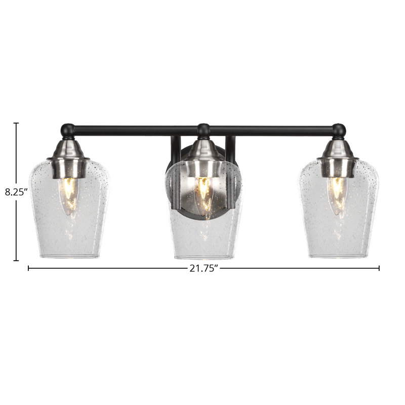 Barre d'éclairage de salle de bain 3 lumières Michell, Noir mat / nickel brossé, Bulle transparente