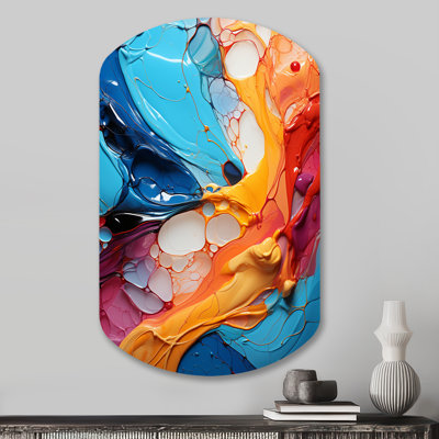 Teal Orange Abstract Fractal Collage Symphony - Fractals Cylinder Shape Metal Wall Sculpture