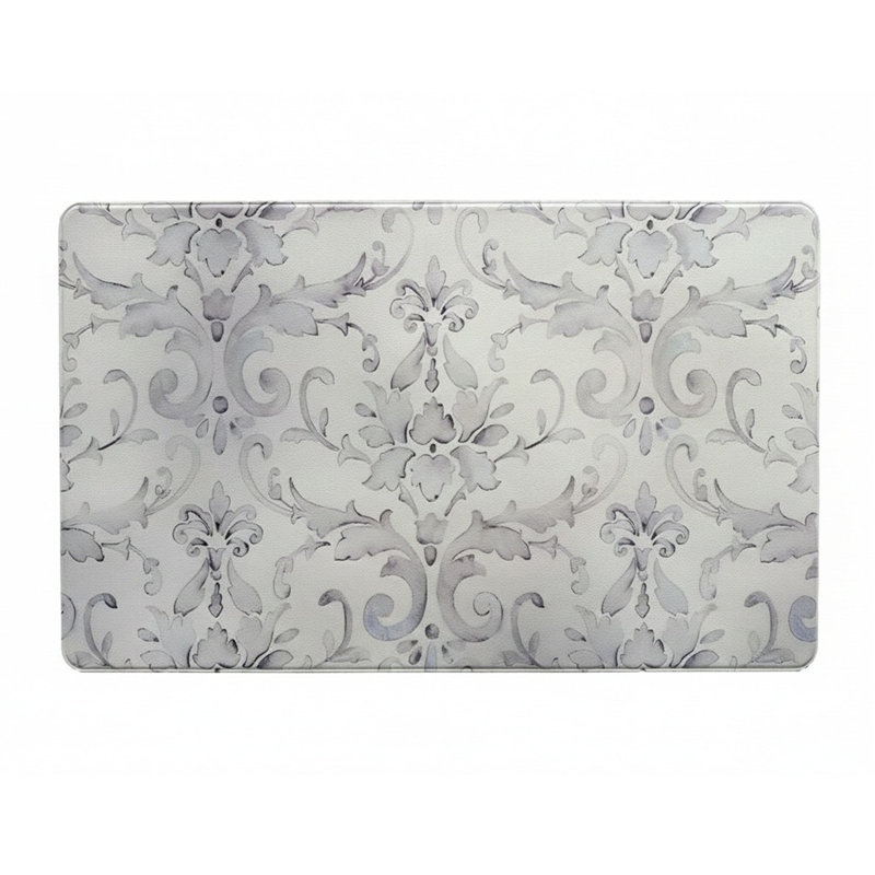 Tapis de cuisine anti-fatigue en PVC 18 po x 30 po avec envers antidérapant et imperméable - Austen Damask, Gris