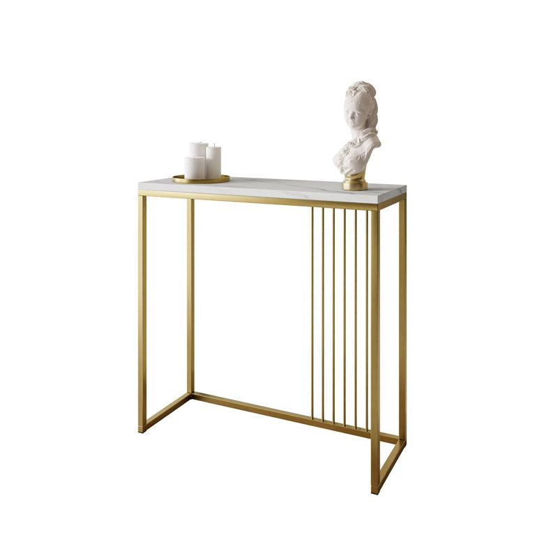 Heston Console Table, Matte gold, 80cm H x 80cm W x 30cm D, White