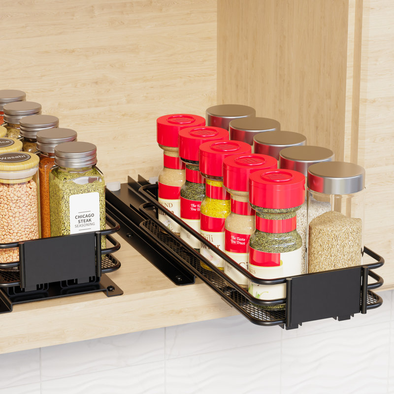 Rangement à épices à 1 niveau pour armoire, organisateur de cuisine coulissant robuste avec étiquettes et marqueur craie