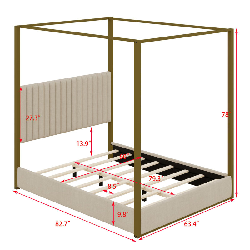 Lit plateforme à baldaquin avec tête de lit Upholstery