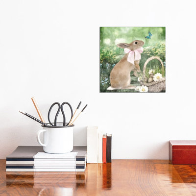 Spring Bunny And Basket by Katrina Jones - Wrapped Canvas Print