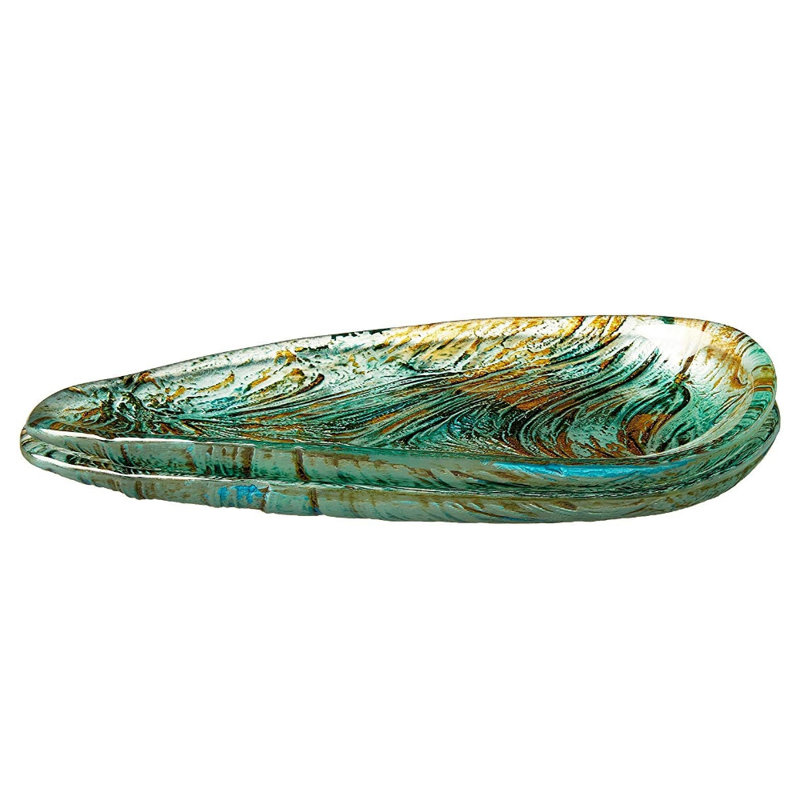 Red Pomegranate Ballad Glass Platter, Turquoise Brown