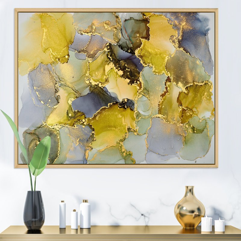Vert luxueux abstrait fluide V - peinture sur toile, H 30 po x l 40 po x P 1,5 po, Cadre flottant en érable