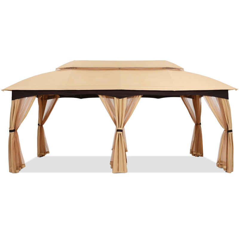 20 Ft W x 10 Ft. D Steel Patio Gazebo, Beige