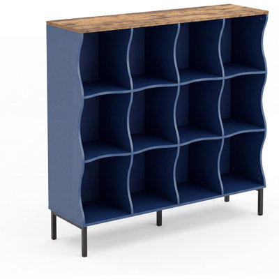 9-Compartment Wave Design Bookcase, Open Storage Shelf