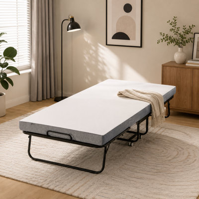 38" x 75" Single Folding Bed — Featuring a 4-Inch Memory Foam Mattress and Reinforced Metal Frame. A Portable Essential for Guests and Napping.