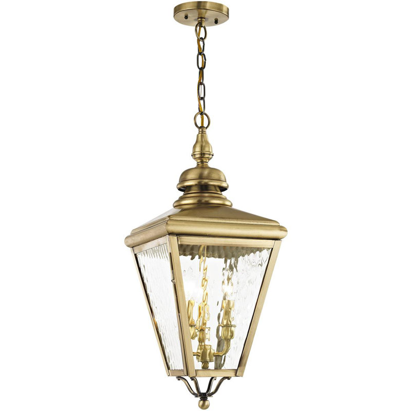 Abat-jour extérieur en verre transparent 10,625 po 3 lumières,  Laiton antique