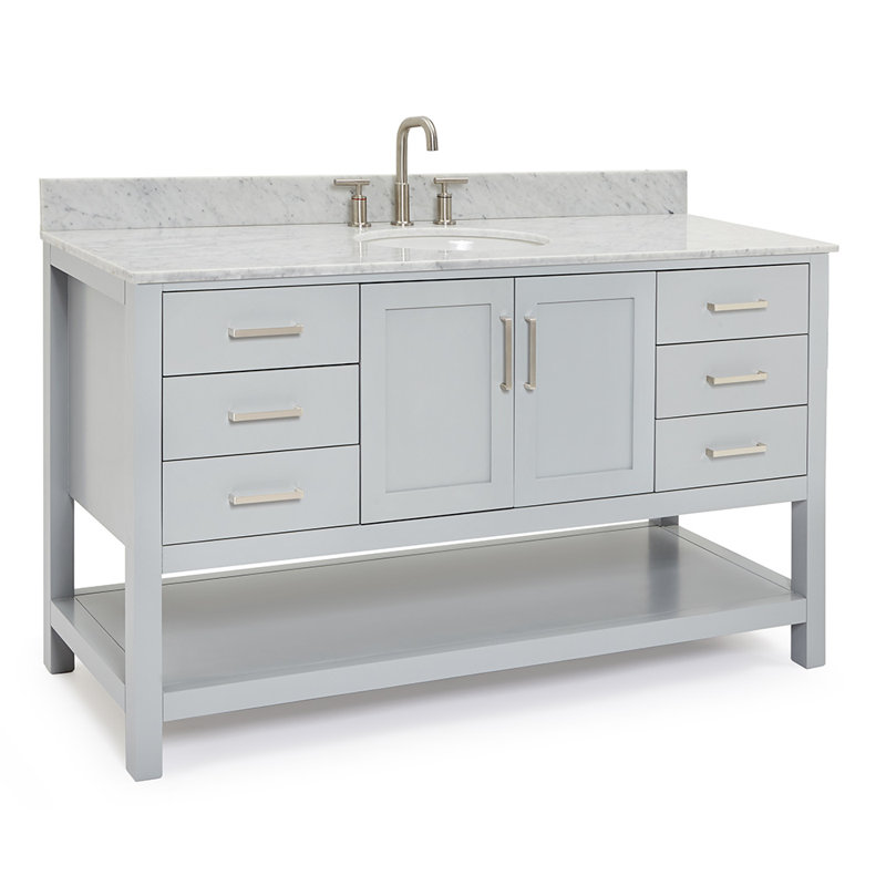 Magnolia Bath Vanity Rectangular Basin S061SCW2R, Oval, Gray, 61"
