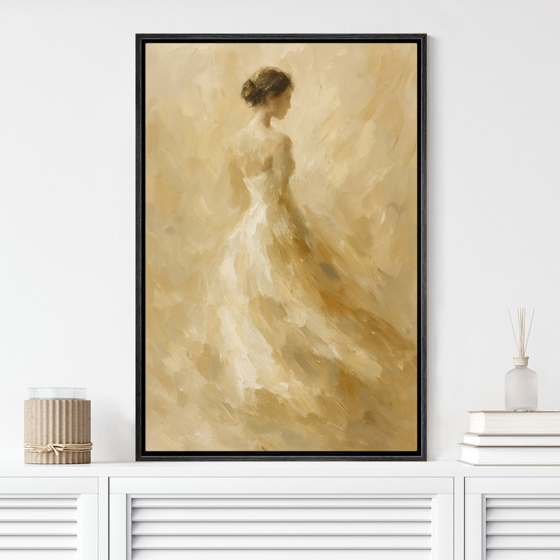«Soft Neutral Woman Silhouette Elegant Figure Scene», reproduction d'art sur toile encadrée, H 24 po x l 16 po x P 1,5 po