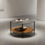 Table basse de style Mid-Century moderne avec plateau en verre + tablette de rangement en bois, structure en métal noir, conception ronde, peu encombrante, 32,28 pouces, table basse moderne de style Mid-Century noir transparent avec plateau en verre + l-725754356
