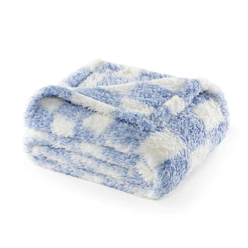 Jeté en chenille à carreaux CBCHome, Bleu Ashleigh