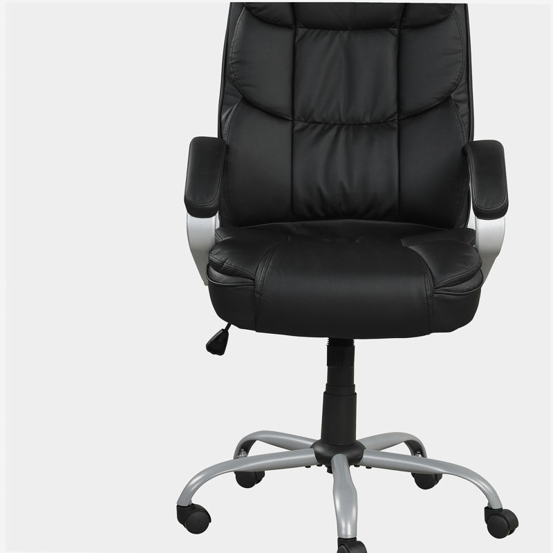 PU Leather Upholstered Office Task Chair, Modern Adjustable 360 Degree Swivel Chair, High Back, Black/Silver