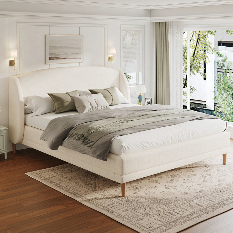Tête de lit tapissier à oreilles et tissu rembourré, Très grand lit