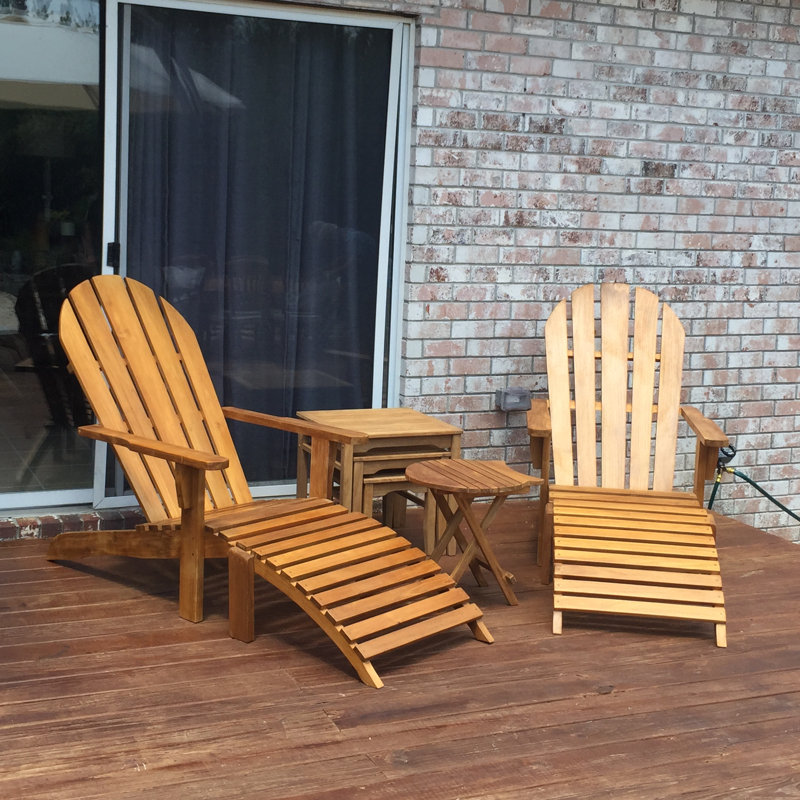 Honey-Brown Teak Adirondack Chair with Ottoman