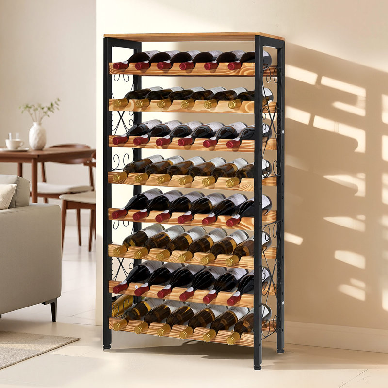 Casier à vin de 48 bouteilles, porte-bouteilles à 8 niveaux, tablette de rangement sur pied avec plateau en bois, idéal pour cave, bar, salle à manger, salon, noir, conçu pour la cuisine ou le garde-manger.