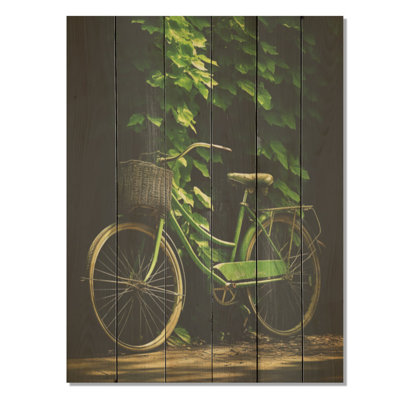 Emerald Escape Bicycle - Art mural en bois sur bois de pin naturel, H 20 po x l 10 po