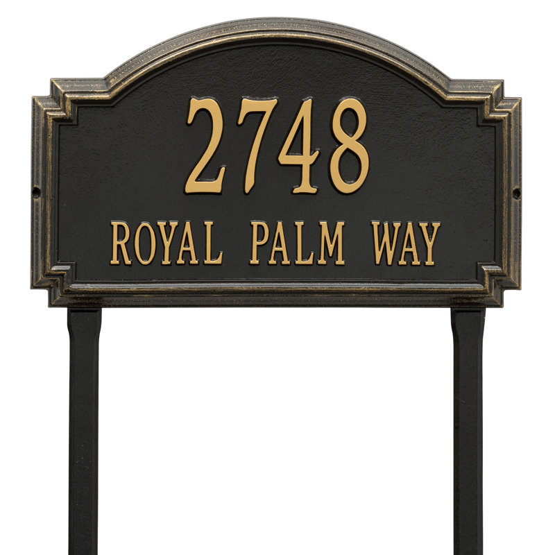 Williamsburg 2-Line Lawn Address Sign, Black / Gold, Yes