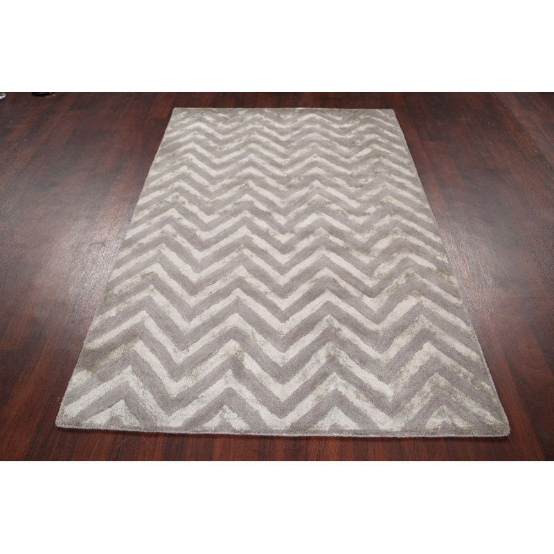 Tapis brun en laine/soie Touffeté à la main